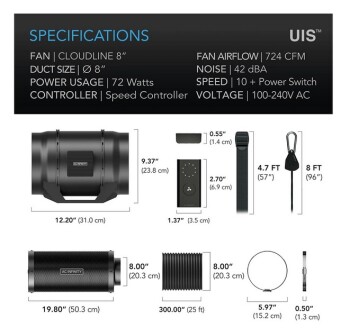 AC-Infinity Extraction Kit 1230m³/h ø200mm 10 speeds incl. controller
