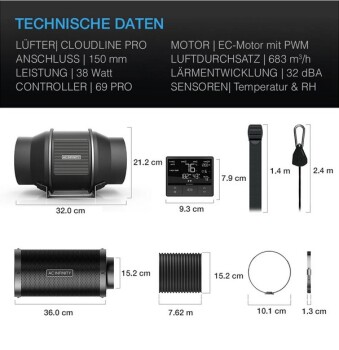 AC-Infinity Extraction Kit Pro 683m³/h ø150mm...