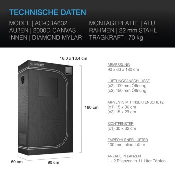 AC Infinity CLOUDLAB 632 Advance Grow Tent 90 x 60 x 180 cm
