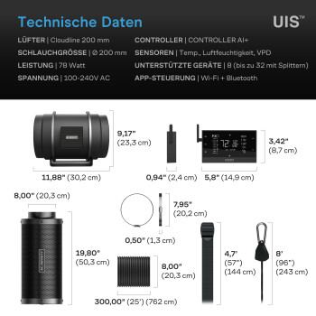 AC-Infinity Exhaust Kit Pro 1370m³/h ø200mm with Controller AI+