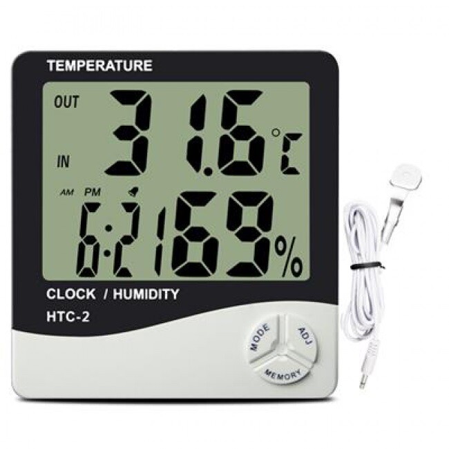 Indoor/Outdoor Thermometer, Hygrometer, Clock incl. external sensor 2m |  www.growland.biz